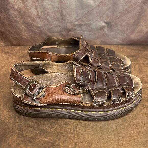 Vintage 90s Dr. Martens Fisherman Sandals Brown Leather Buckle Chunky Men's 12 - Picture 12 of 16